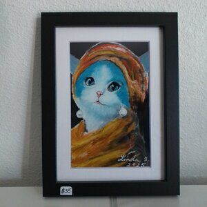 Cat with a Pearl Earring art print